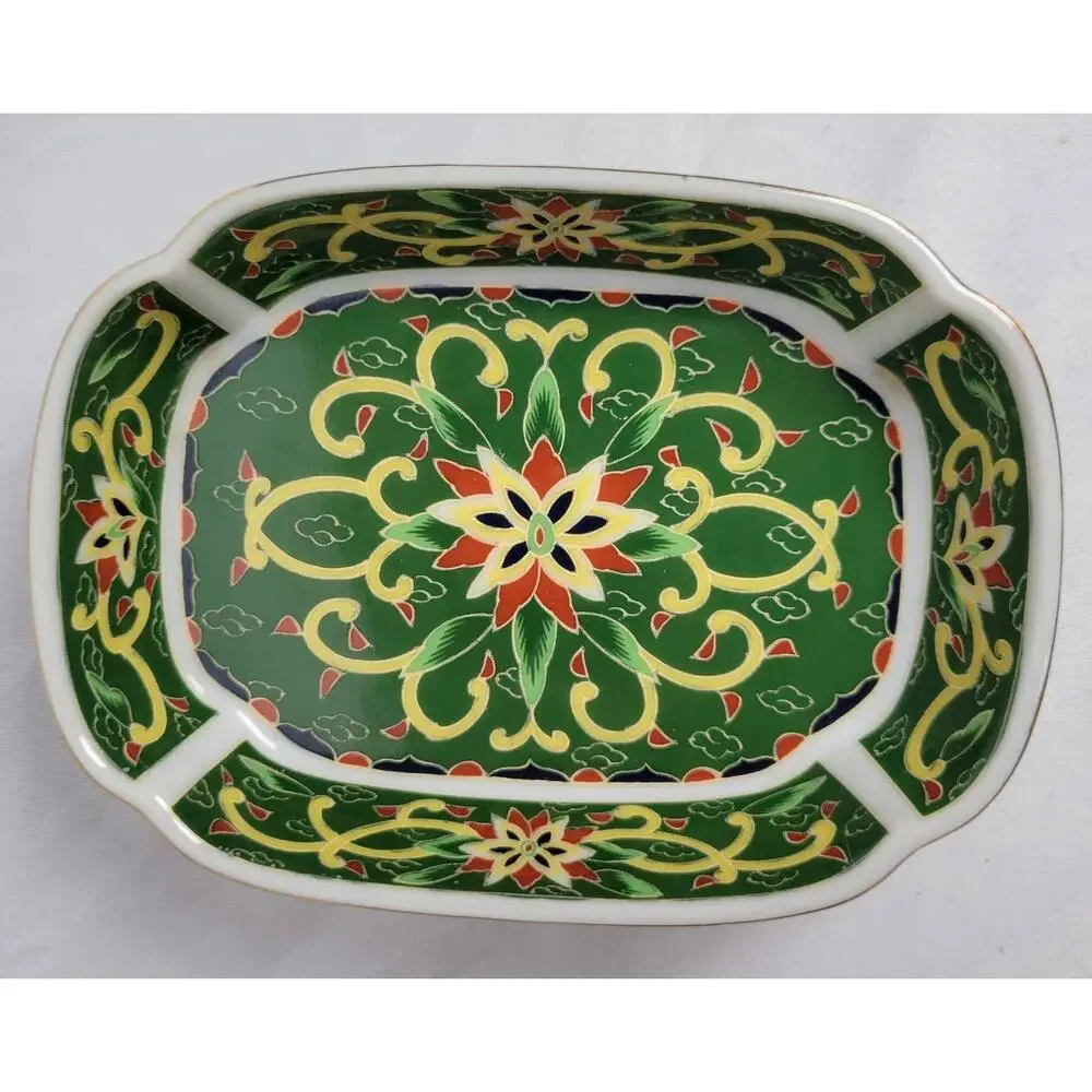 Kashmir Takahashi San Franscisco 1981 Hand Decorated Rectangular Bowl and Cup